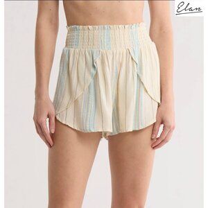 ELAN NWT ARUBA SMOCKED WAIST FAUR WRAP COVER-UP IVORY/BLUE STRIPE SHORTS. SIZE M